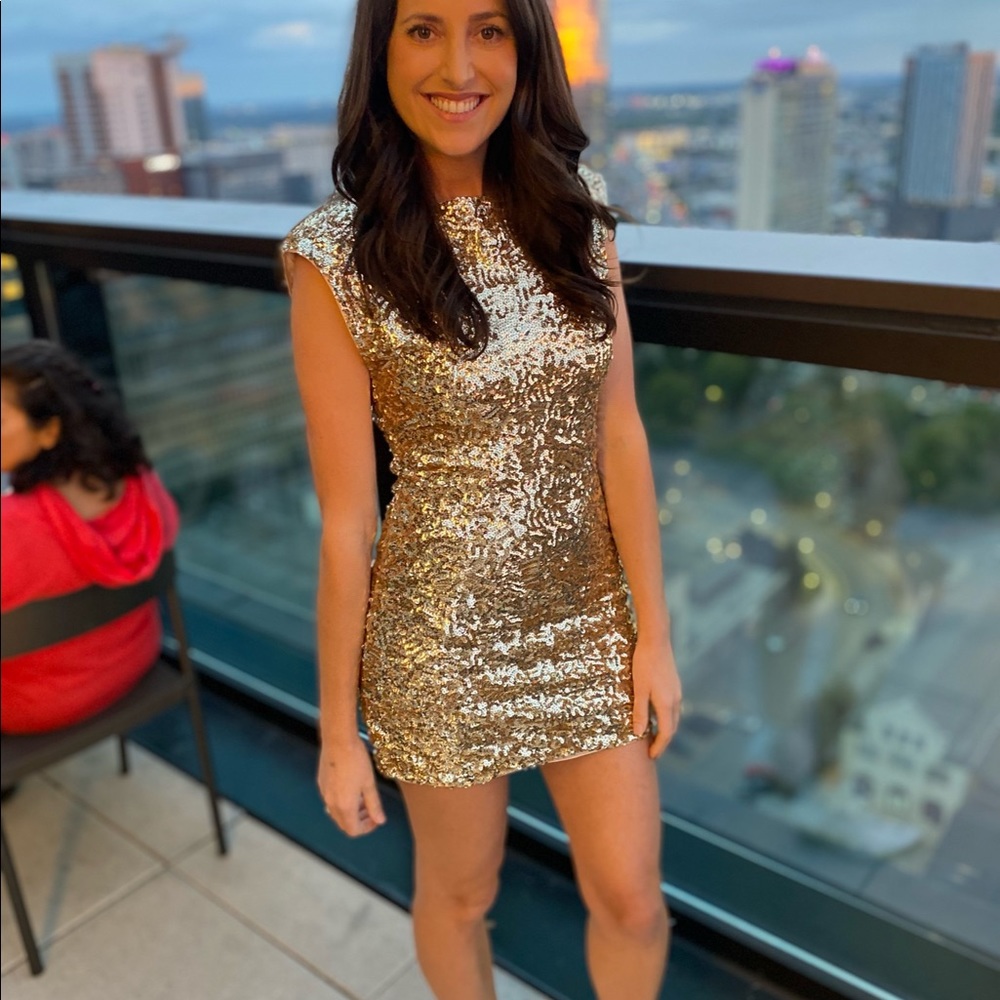 Alice and Olivia sequin gold dress- size small